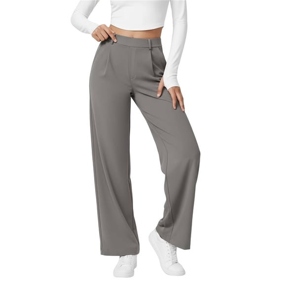 Womens Dress Pants Wide Leg Pull on Stretchy Work Pants Women Business Casual Trousers with Pockets Gray L