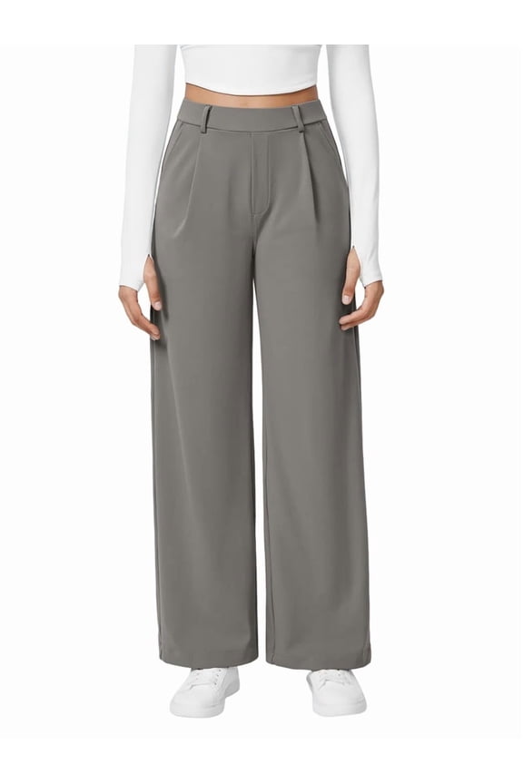 Womens Dress Pants Wide Leg Pull on Stretchy Work Pants Women Business Casual Trousers with Pockets Gray XL
