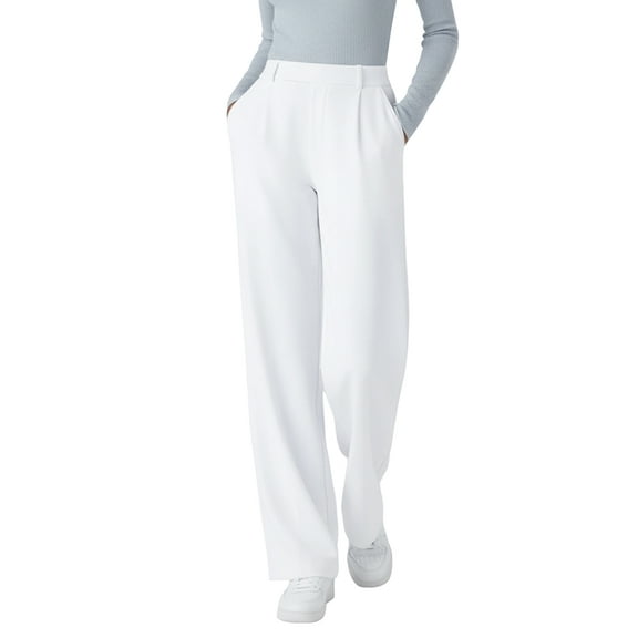 Womens Dress Pants Wide Leg Pull on Stretchy Work Pants Women Business Casual Trousers with Pockets White S