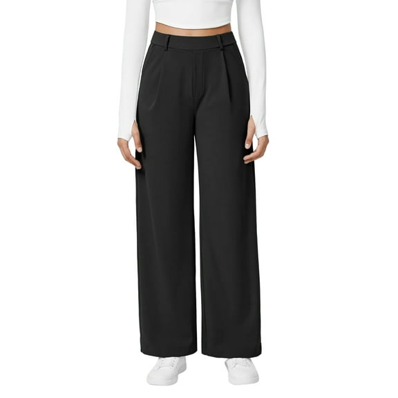 Womens Dress Pants Wide Leg Pull on Stretchy Work Pants Women Business Casual Trousers with Pockets