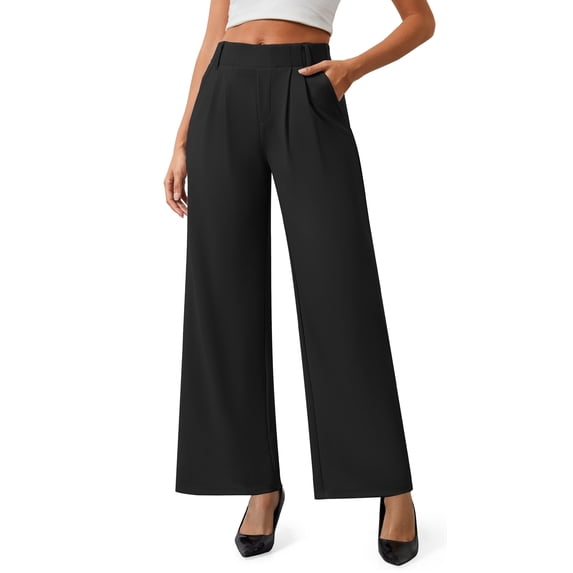 Womens Dress Pants Wide Leg Stretchy Work Pants Pull On Business Casual Trousers Slacks for Women with Pockets