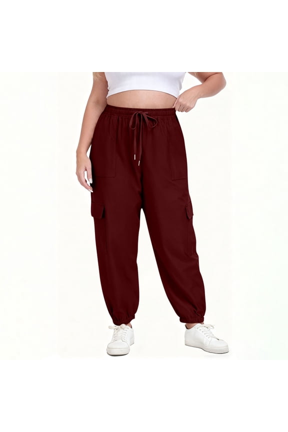 Womens Dress Pants Women's Fashion Casual Plus Size Solid Color Pants Pocket Elastic Waist Comfortable Drawing Long Pants Trousers Wine XXL