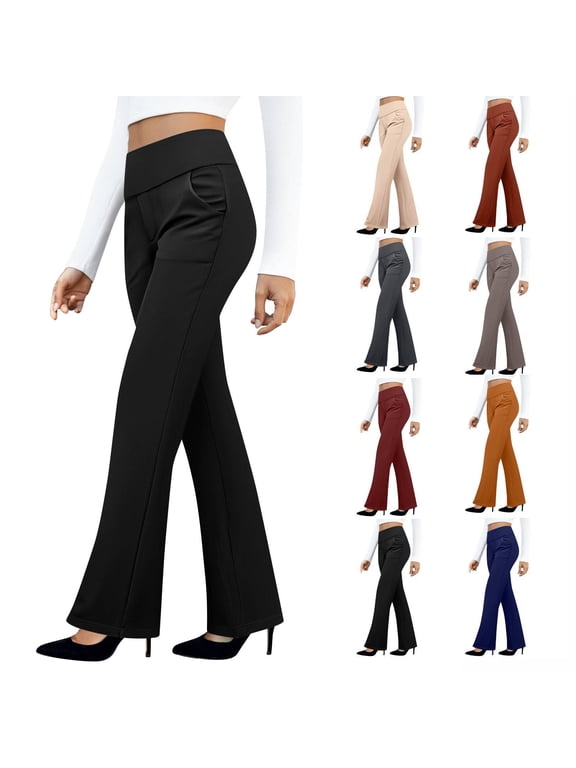 Womens Dress Pants for Work Business Casual Pants Stretch Pull On Ladies Slacks With Pockets, formal Elastic High Waist Yoga Pants Plus Size Palazzo Trousers Black Work Pants Women Clothes Under $10
