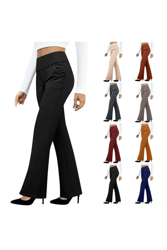 Womens Dress Pants for Work Business Casual Pants Stretch Pull On Ladies Slacks With Pockets, formal Elastic High Waist Yoga Pants Plus Size Palazzo Trousers Black Work Pants Women Clothes Under $10