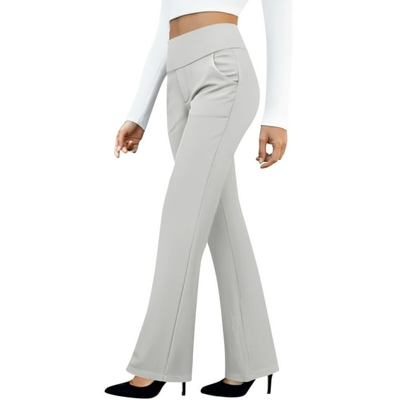 Womens Dress Pants for Work Business Casual Pants Stretch Pull On Ladies Slacks With Pockets, formal Elastic High Waist Yoga Pants Plus Size Palazzo Trousers White Work Pants Women Clothes Under $10
