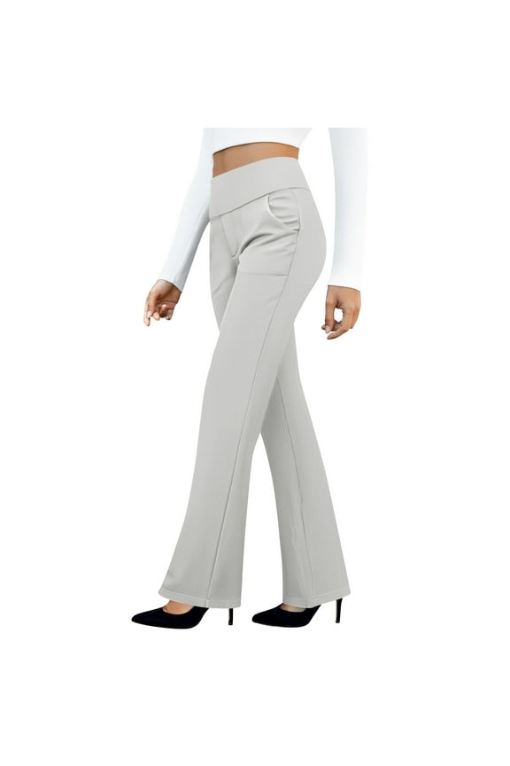 Womens Dress Pants for Work Business Casual Pants Stretch Pull On Ladies Slacks With Pockets, formal Elastic High Waist Yoga Pants Plus Size Palazzo Trousers White Work Pants Women Clothes Under $10