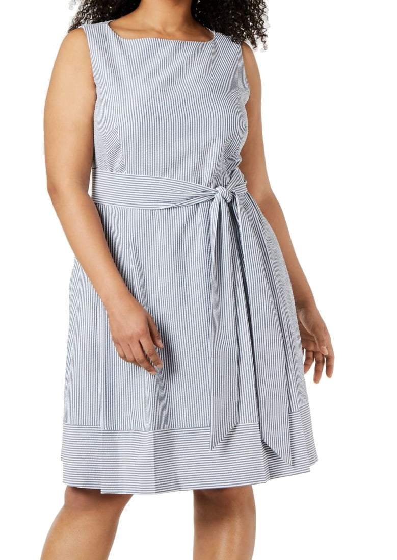 Anne Klein Plus Size Seersucker Fit Flare Dress Blue 22W Walmart