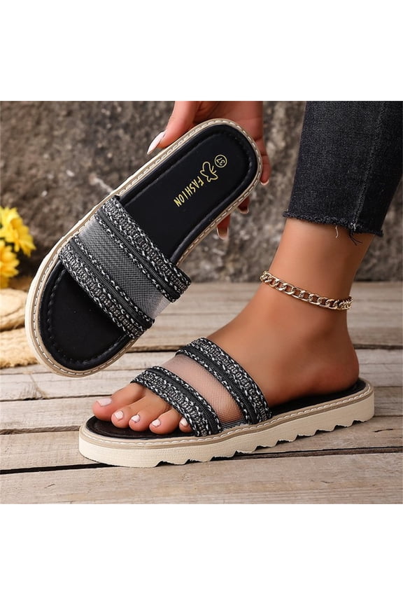 Womens Dress Sandals,Cute Sandals for Women,Flat Sandals for Women,Women's Sandals,Platform Sandals,Women's Double Strap Slide Sandals Footbed Sandals Slip-On Indoor Outdoor Womens Sandals,Black,5.5