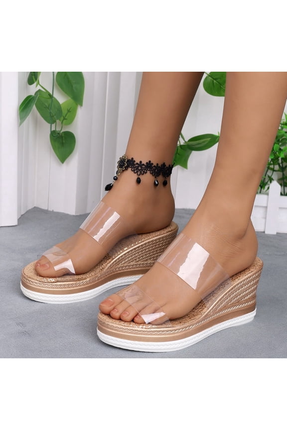 Womens Dress Sandals Women's Sandals Women's Platform & Wedge Sandals Walking Sandals Women Women's Wedge Sandals New Slide Sandals Women's Clear Strap Open Toe Heels Clear 8