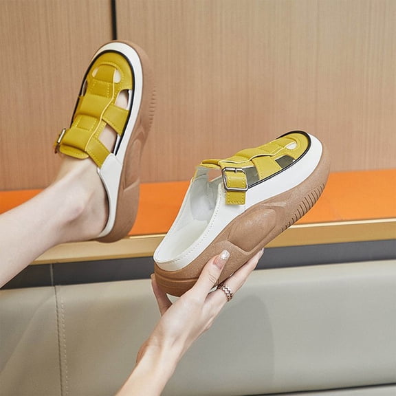 Womens Dress Sandals, Xunlbb Muffin Thick Bottom Middle Heel Half Slippers, Summer Outdoor Women's Sandals, Shoes Sandals(Yellow,Size:36)