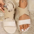 thumbnail image 1 of Womens Dress Sandals, Xunlbb Women's Large Size Retro Flat-bottomed Sandals Sandals With Elastic Or Feet.(Beige,Size:41), 1 of 7