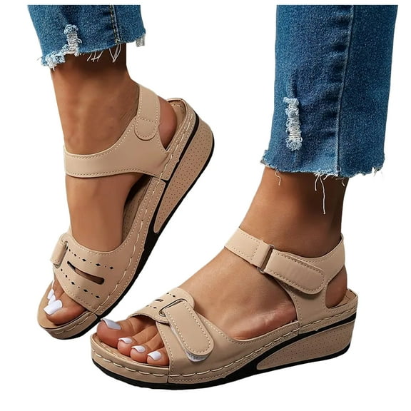 Womens Dress Sandals for Ladies Comfortable Leather Arch Support Platform Wedge Walking Work Summer Shoes