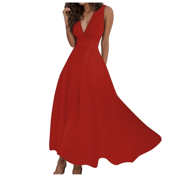 Womens Dress Sexy Deep V Neck Formal Sleeveless Long Dress Gradient Print Zipper Swing Maxi Dresses