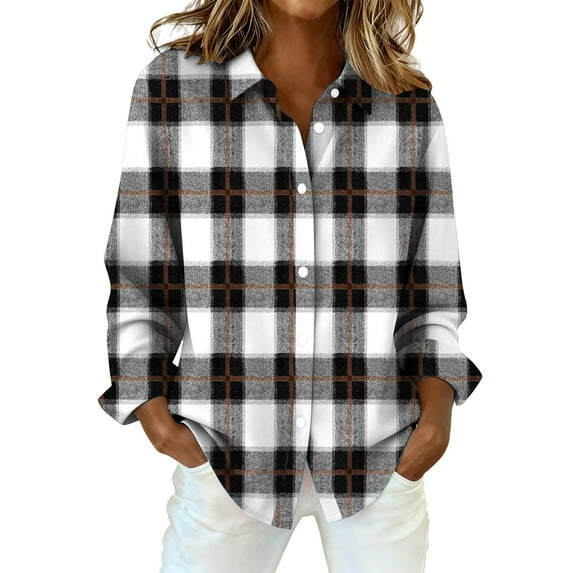 Womens Dress Shirts, Audhol Women's Fashion Casual Printed Button Long Sleeve Shirts Tops Casual Shirts for Women Black, L