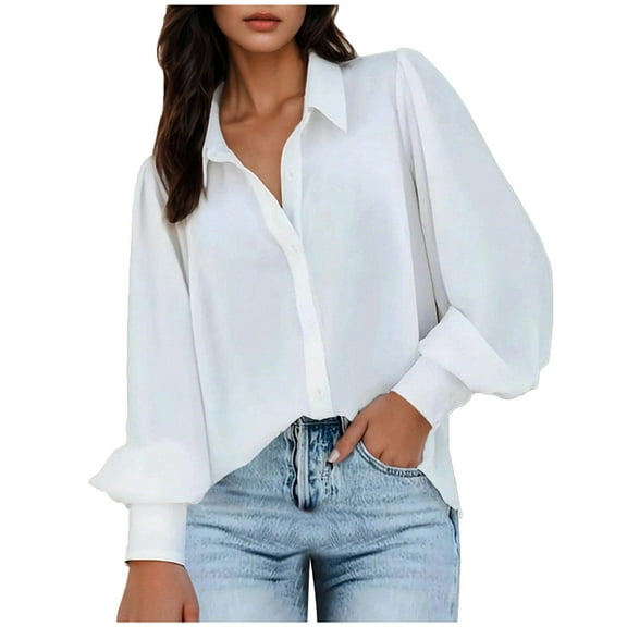 Womens Dress Shirts Button Down Lantern Long Sleeve Cotton Work Blouse Fashion Wrinkle Free Casual Office Tops 2025