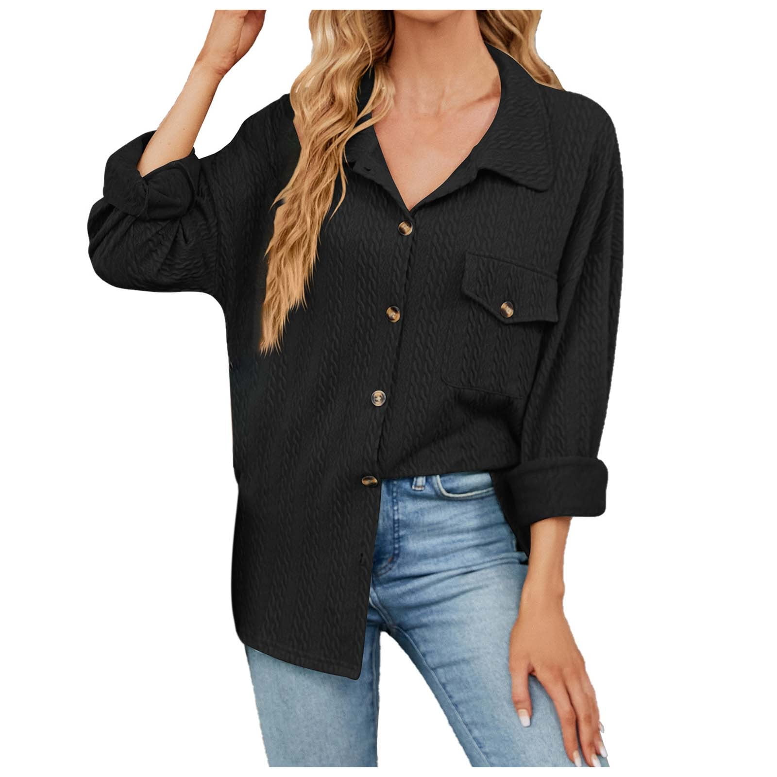 Womens Dress Shirts Button Down Long Sleeve Loose Fit Jacket with