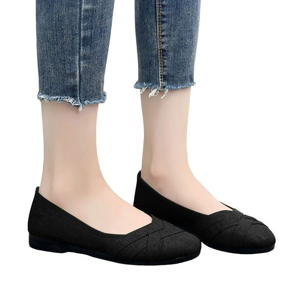 Womens Dress Shoes Spring Business Casual Linen Ballet Flats Dressy Work Shoes Slip on Loafers for Ladies