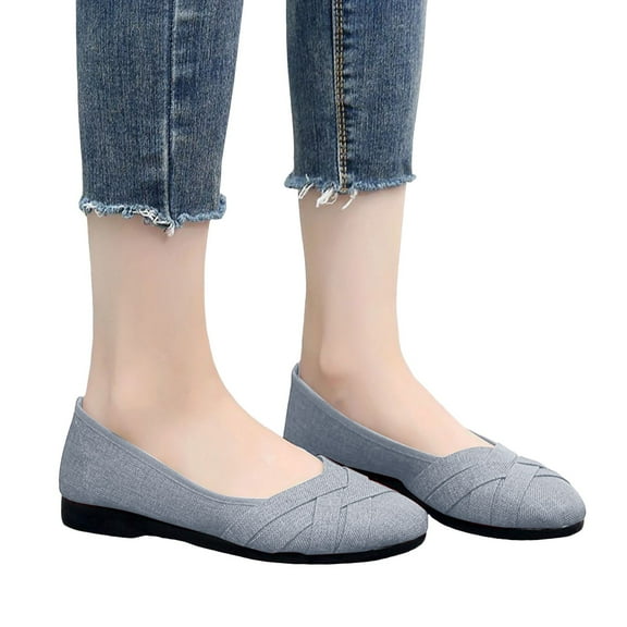 Womens Dress Shoes Spring Business Casual Linen Ballet Flats Dressy Work Shoes Slip on Loafers for Ladies
