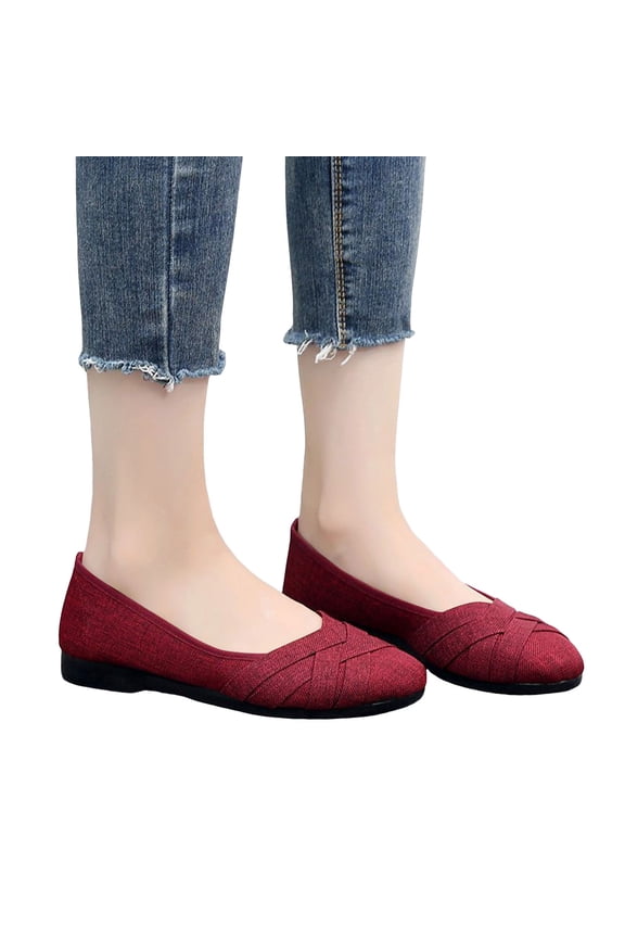 Womens Dress Shoes Spring Business Casual Linen Ballet Flats Dressy Work Shoes Slip on Loafers for Ladies
