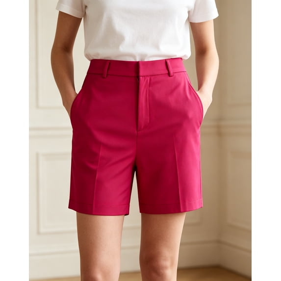 Womens Dress Shorts Business Casual Work Wear Polyester Short,Hot Pink Size 2XL