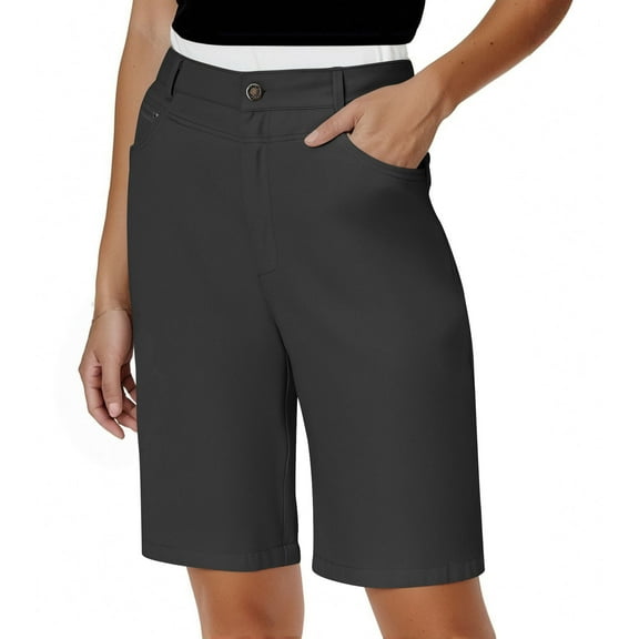 Womens Dress Shorts High Waist Work Twill Shorts with Pocket Straight Leg Casual Office Business Bermuda Short Black, M