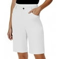 thumbnail image 1 of Womens Dress Shorts High Waist Work Twill Shorts with Pocket Straight Leg Casual Office Business Bermuda Short White, L, 1 of 7