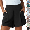 thumbnail image 1 of Womens Dress Shorts Pull on High Waisted Trouser Summer Business Womens Dressy Casual Pleated Wide Leg Ladies Shorts Black XL, 1 of 7