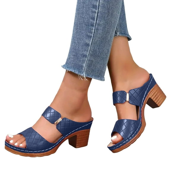 Womens Dress Slides Sandals 2025 Ladies Trendy Leather Peep Toe Orthopedic Arch Support High Heels Slip on