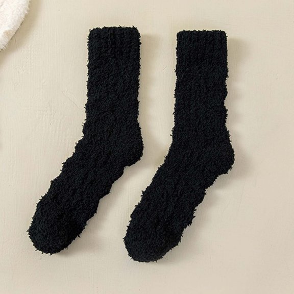 Womens Dress Socks New Women's Thick Warm Wool Socks Floor Sleep Socks Mid-Tube Socks Style B-15 Black One Size