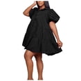 thumbnail image 1 of Womens Dress Summer Buttons Down Puff Short Sleeve Ruffle Hem Tunic Loose Mini Dress, 1 of 6