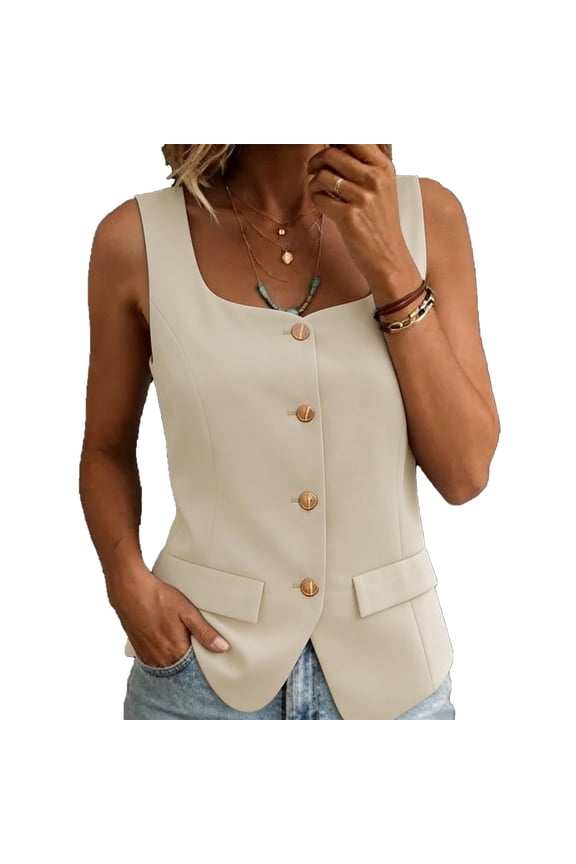 Womens Dress Tank Tops Square Neck Sleeveless Button Front Cami Summer Dressy Business Casual Blouses