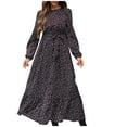 thumbnail image 1 of Womens Dress Womens Floral Printed Fall Maxi Dress Long Sleeve Tie Waist Loose Comfy Long Dress Crewneck Casual Flowy Maxi Dress, 1 of 6
