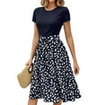 thumbnail image 1 of Womens Dresses, 2025 Belted Short Sleeve Floral Sundress For Beach, Wedding Guest, Party-Lightweight Boho Elegant Maxi Dress Mother Of Bride Dresses Midi Dresses Sweater (S, Navy) ZMTing, 1 of 3