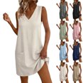 thumbnail image 1 of Womens Dresses 2026 Summer Spring Women's Decorative Button Linen Loose Pocket Short Sleeved Dress Beige S, 1 of 9