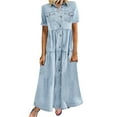 thumbnail image 1 of Womens Dresses Casual Long Casual Multi-Button Denim Skirt Multi-Pocket Denim Skirt Summer Maxi Dresses For Women 2023 Vacation, 1 of 6
