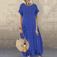 thumbnail image 1 of Womens Dresses Casual Plus Size Women Pockets O-Neck Polka Dot Printing Short Sleeve Long Dress clothes under $10.00, 1 of 4