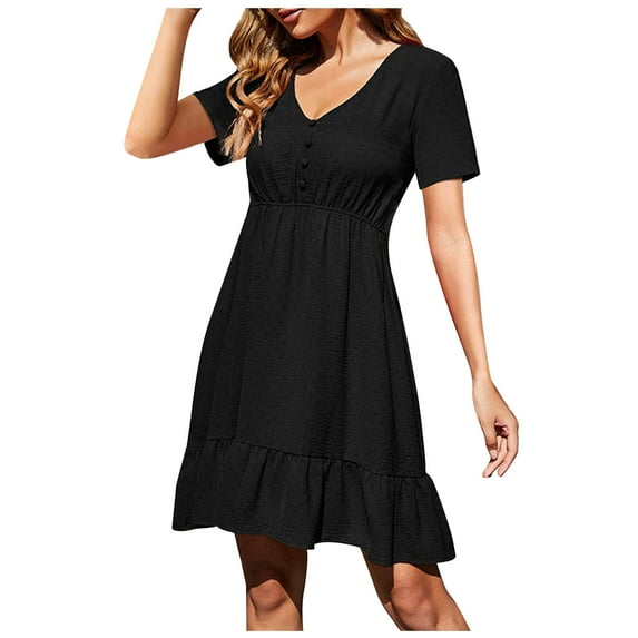 Womens Dresses Casual Summer Plus Size,Womens Dress Tops Summer Dresses for Women 2025 Women's Summer New Temperament Elegant V-neck Solid Color Vacation Dresses
