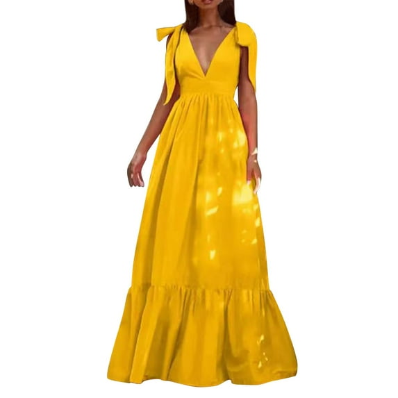 Womens Dresses Casual Summer Solided Off Shoulder Sexy Open Back Bow Strap Swing Dress