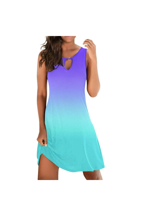 Womens Dresses Casual Sundress For Women Summer Loose Dress Sleeveless Floral Print V Neck Hollow Out Beach Dress Mini Dress Mommy And Me Easter Dresses Dresses For Wedding Guest Formal Plus Size Dres