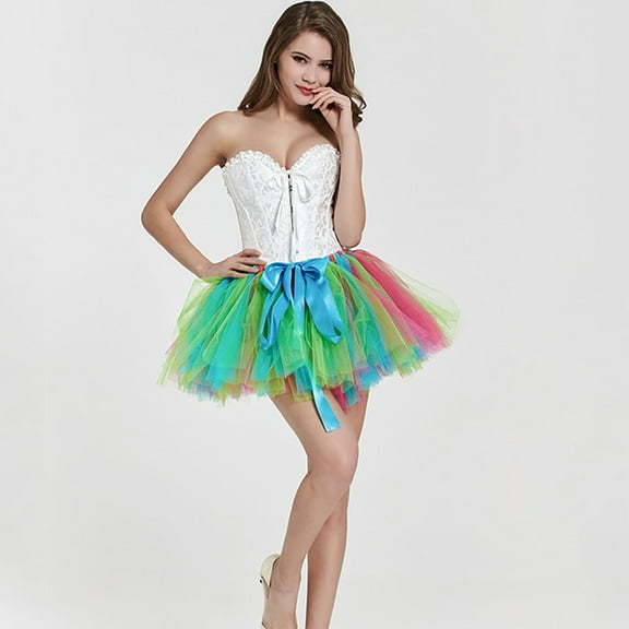 Womens Dresses Clearance Women Gauze High Waist Rainbow Fold Short Skirt Layered Tutu Dancing Skirt