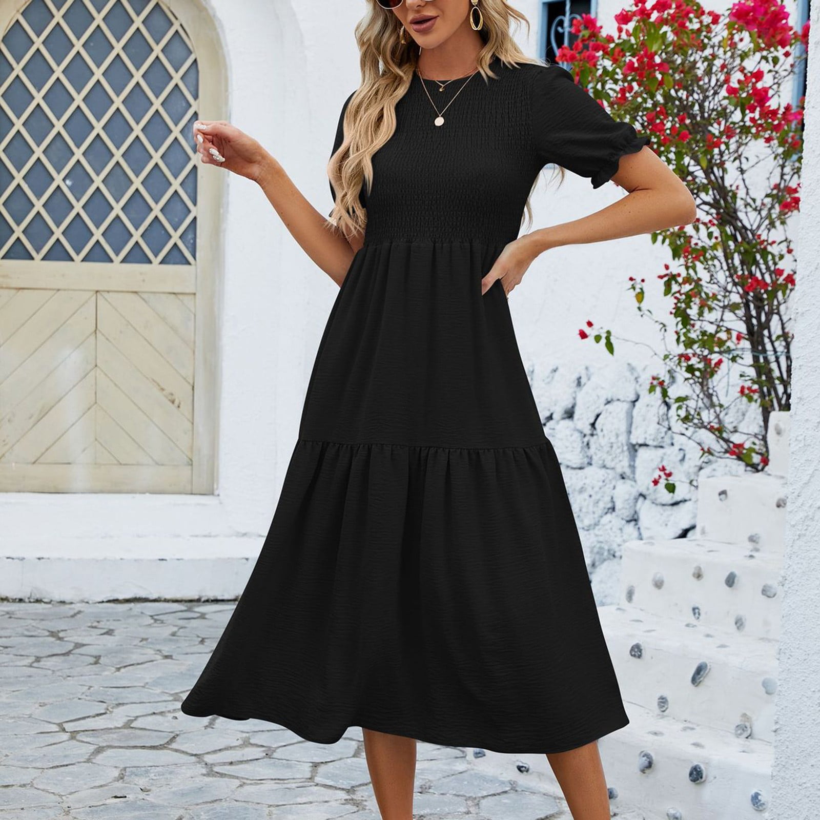 slim fit dress slacks Pleated Woven Fit & Flare Dress