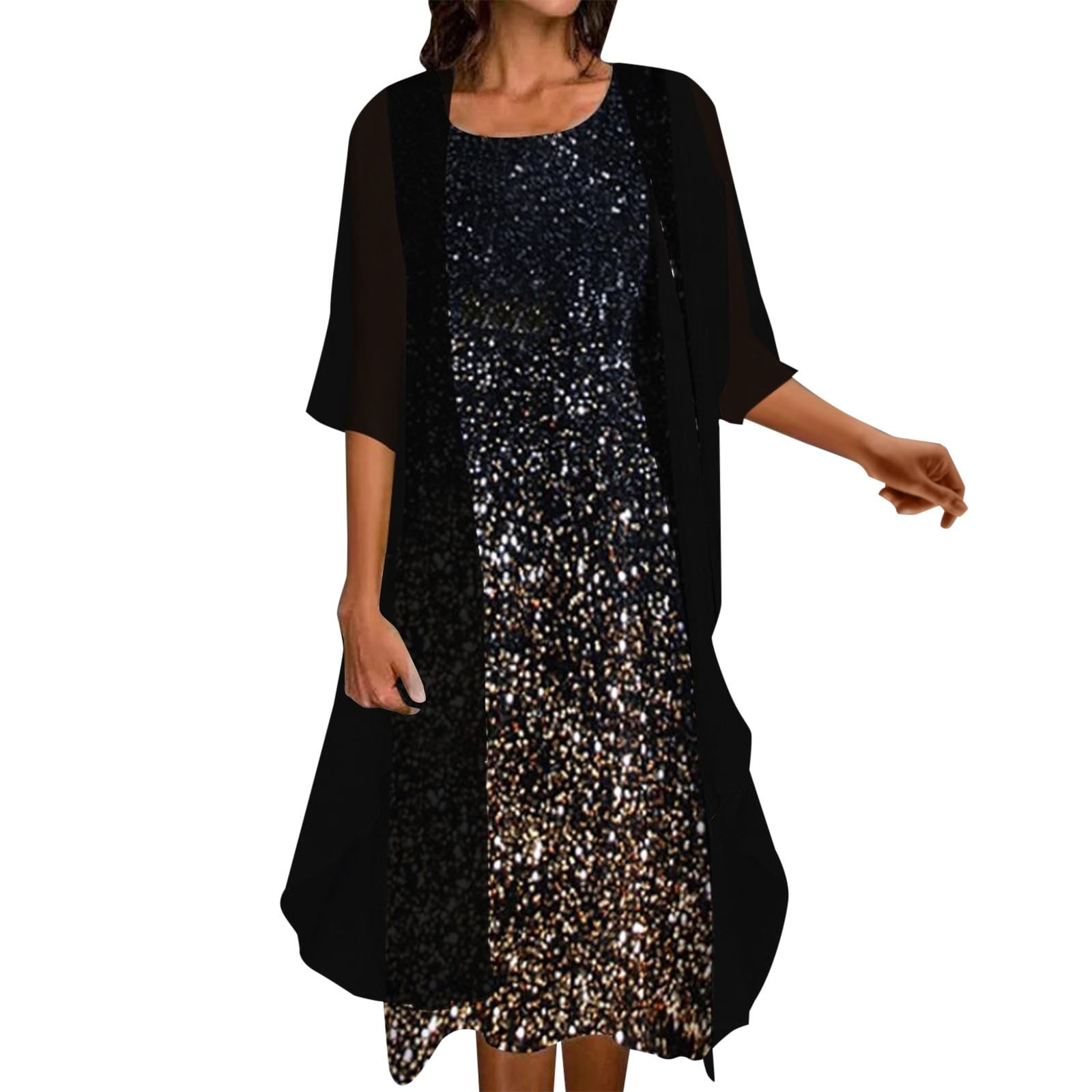 Womens Dresses Fashion Casual Elegant Chiffon Print Dress Two Piece Set