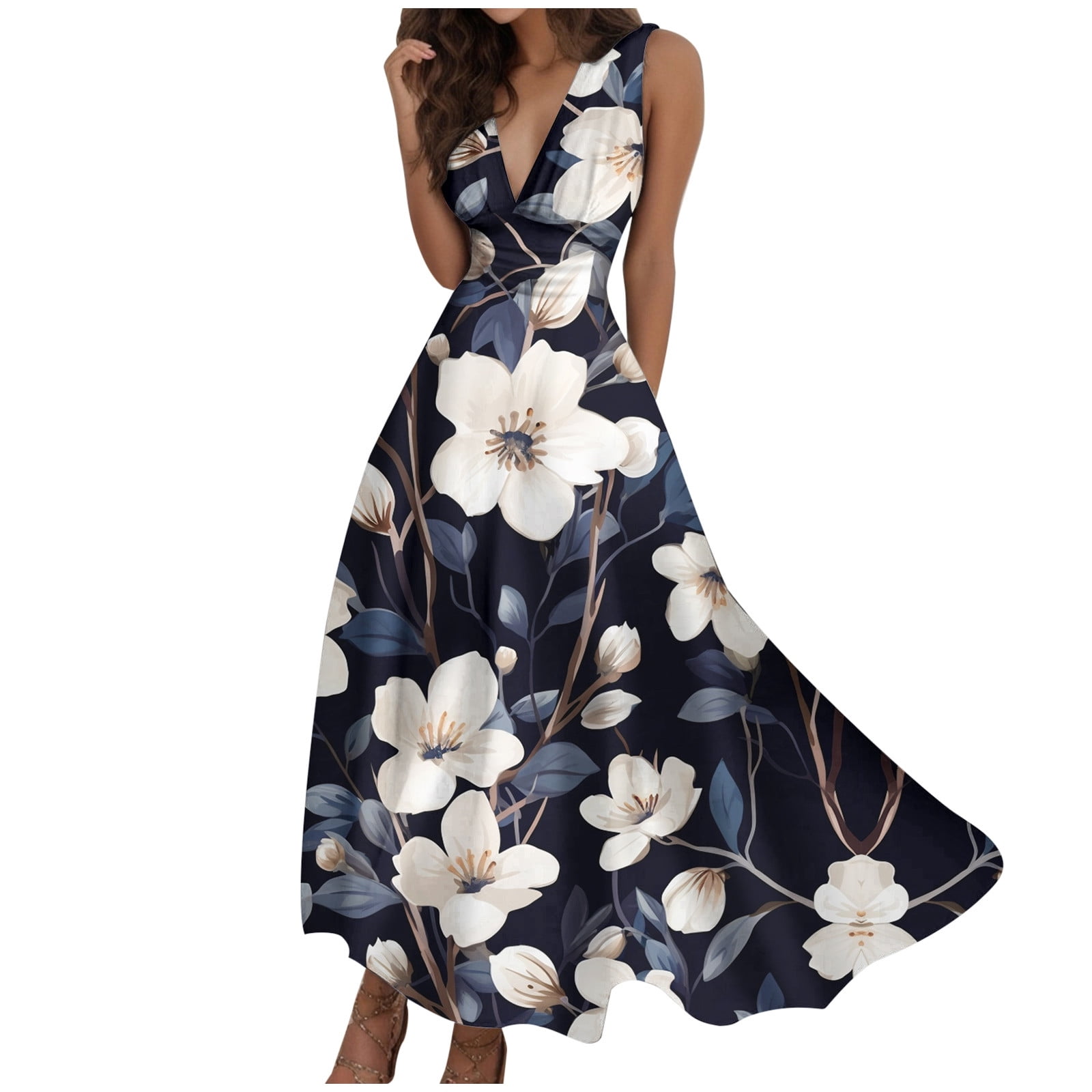 princess polly baby blue dress Womens Dresses Fashion Spring and Summer Printed Sleeveless V Neck Side  Zipper Style Easter Dresses for Women