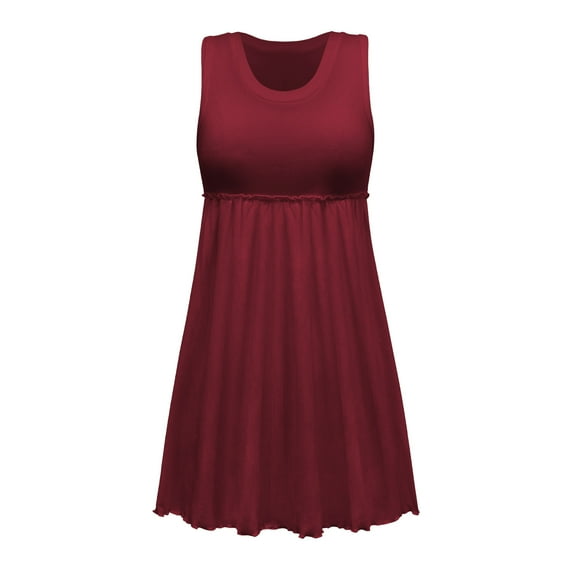 Womens Dresses Fashion Summer New Solid Color Women'S Round Neck Lace Sleeveless Dress Pleated Skirt