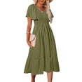thumbnail image 1 of Womens Dresses Fashion Women Loose V-Neck Summer Solid Short Sleeve Dress clothes under $25.00, 1 of 8