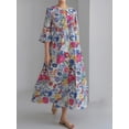 thumbnail image 1 of Womens Dresses Floral Print 3/4 Sleeve Crew Neck Button Front Dress Summer Casual Relaxed Fit A-Line Knee-Length Dress, 1 of 6
