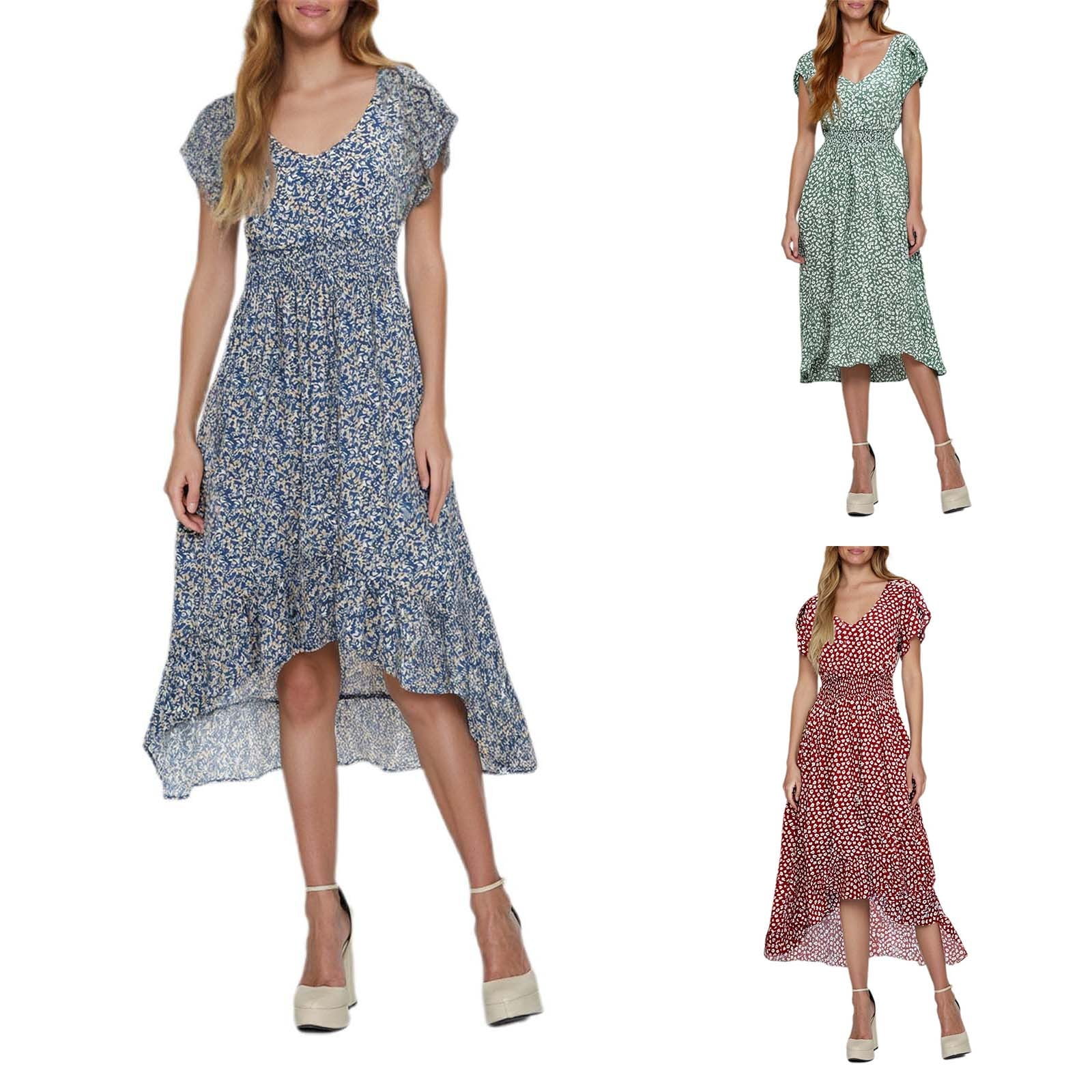 Women's Navy Blue Floral Printed V-neck Fit & Flare Midi Dress