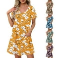 thumbnail image 1 of Womens Dresses Holiday Beach Dresses for Women Plus Size Summer Dresses Women's Fashion Summer Print Short-sleeved V-neck Casual Dress Coffee L, 1 of 8