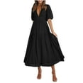 thumbnail image 1 of Womens Dresses Ladies Casual Fashion Puff Sleeve V-Neck Long Dress Black Xl, 1 of 9