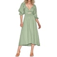 thumbnail image 1 of Womens Dresses Ladies Tie Rope Belt Ruffle Trim Sleeves Multi Wear Fashion Elegant Dresses For Women 2023, 1 of 8